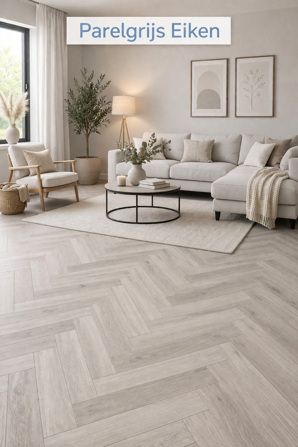 PVC click vloer Eiken Grijs gelegd in woonkamer 